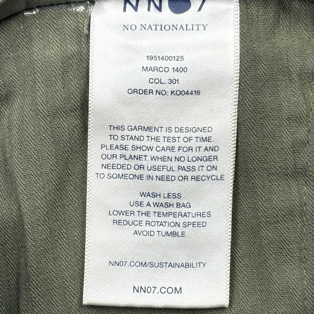 NN07 Pants Mens 31x32 Olive Green Marco 1400 Stretch Cotton Twill Chino Trousers